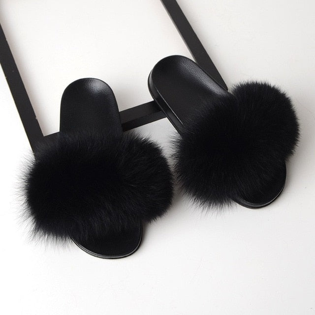 SARSALLYA Fur Slippers Women Real Fox Fur Slides Home Furry Flat Sandals Female Cute Fluffy House Shoes Woman Brand Luxury 2021