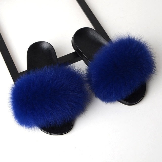 SARSALLYA Fur Slippers Women Real Fox Fur Slides Home Furry Flat Sandals Female Cute Fluffy House Shoes Woman Brand Luxury 2021