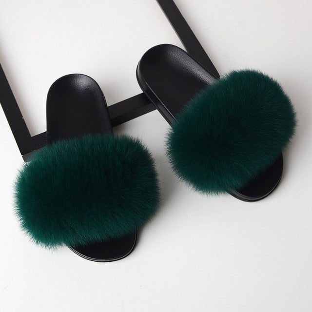 SARSALLYA Fur Slippers Women Real Fox Fur Slides Home Furry Flat Sandals Female Cute Fluffy House Shoes Woman Brand Luxury 2021