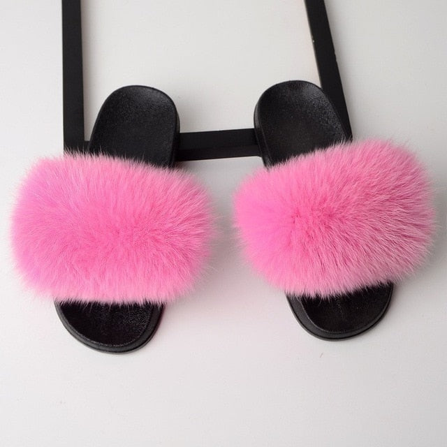 SARSALLYA Fur Slippers Women Real Fox Fur Slides Home Furry Flat Sandals Female Cute Fluffy House Shoes Woman Brand Luxury 2021