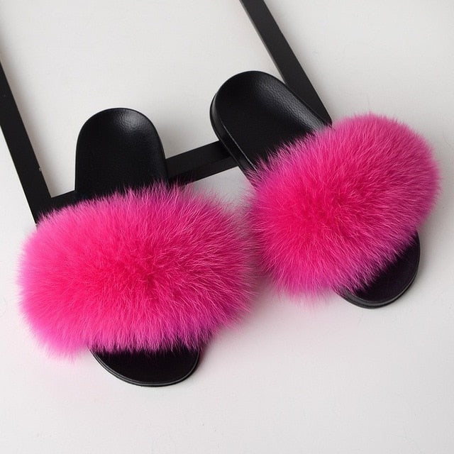 SARSALLYA Fur Slippers Women Real Fox Fur Slides Home Furry Flat Sandals Female Cute Fluffy House Shoes Woman Brand Luxury 2021