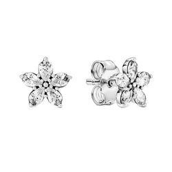 Sterling Silver Sparkling Snowflake Diamond Stud Earrings