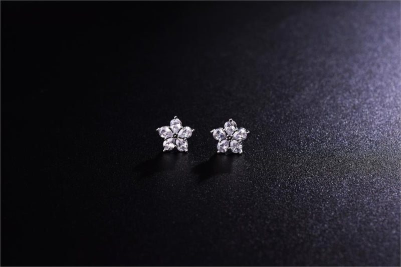 Sterling Silver Sparkling Snowflake Diamond Stud Earrings