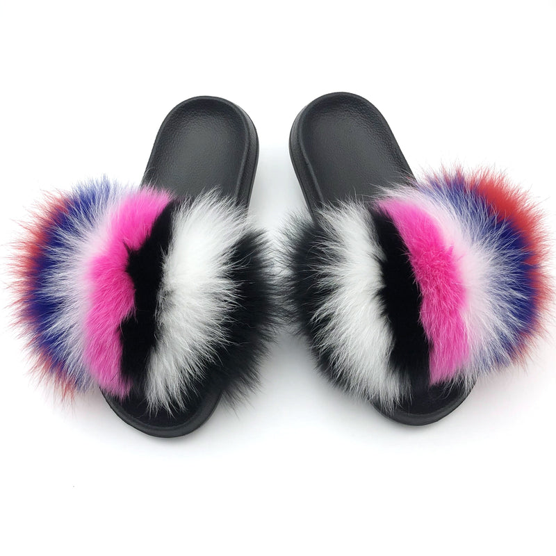 SARSALLYA Fur Slippers Women Real Fox Fur Slides Home Furry Flat Sandals Female Cute Fluffy House Shoes Woman Brand Luxury 2021