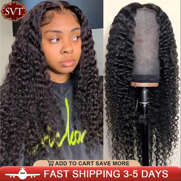 Indian Deep Curly Lace Front Wig Human Hair Wigs For Black Women Deep Wave 4x4 Glueless Lace Closure Wig Prelucked Hairline