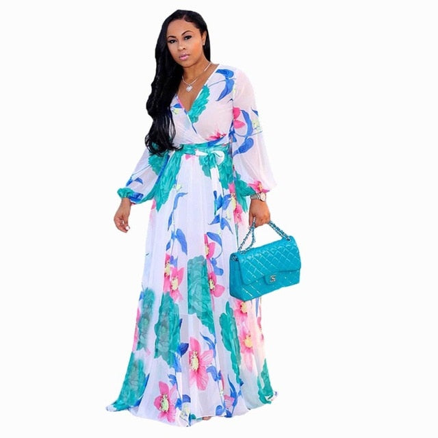 2021 chiffon Long Sleeve maxi dress bohemia dress full plus size celebrity/graduation/Dinner Dress Beach Sundress