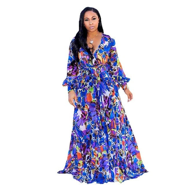 2021 chiffon Long Sleeve maxi dress bohemia dress full plus size celebrity/graduation/Dinner Dress Beach Sundress