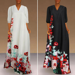 Women Bohemian Floral Print Sundress Celmia 2021 Summer Maxi Dress Kaftan Casual Lantern Sleeve V-neck Long Vestidos Party Robe
